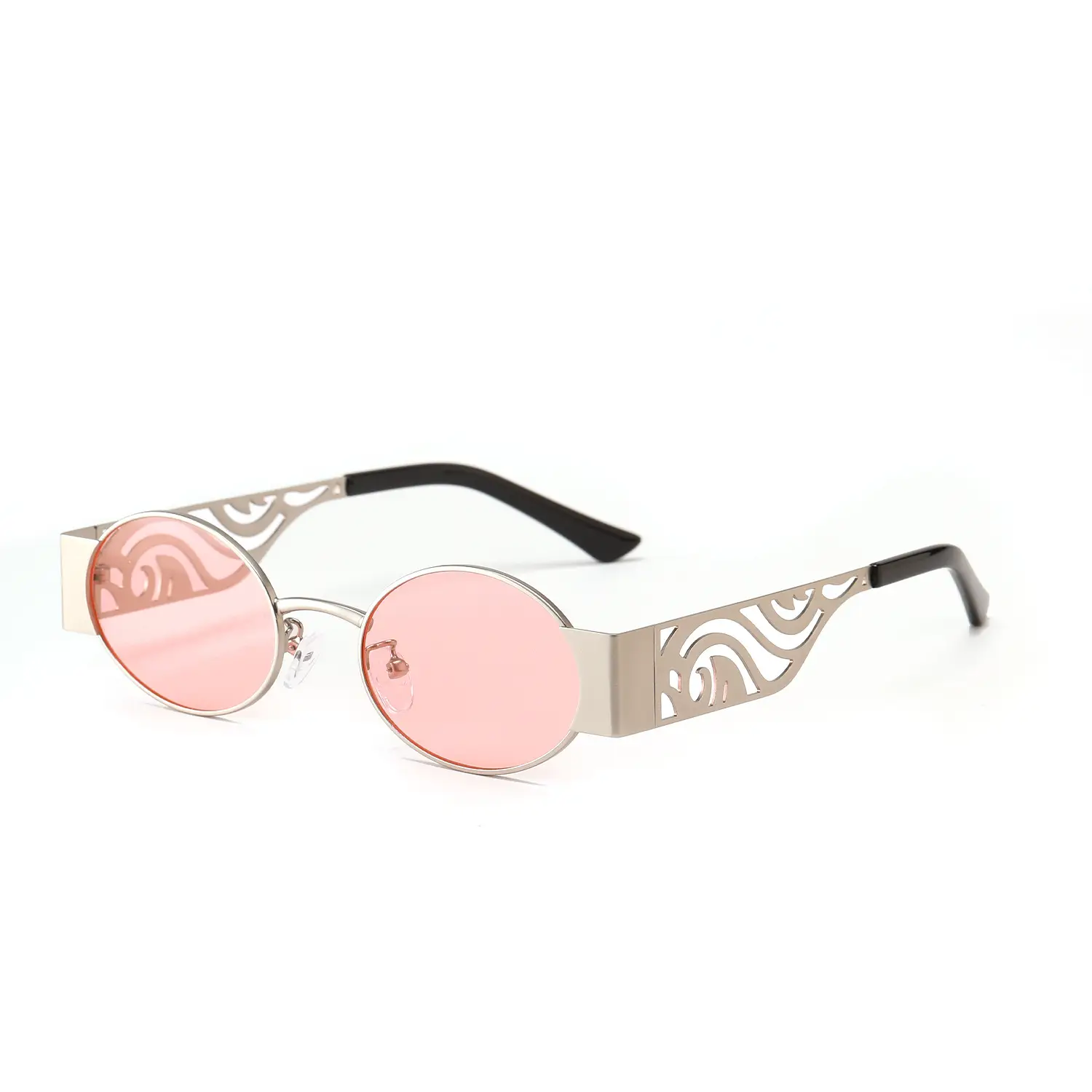 Women Oval Hollow Metal Sunglasses Pink Film European American - Image 4