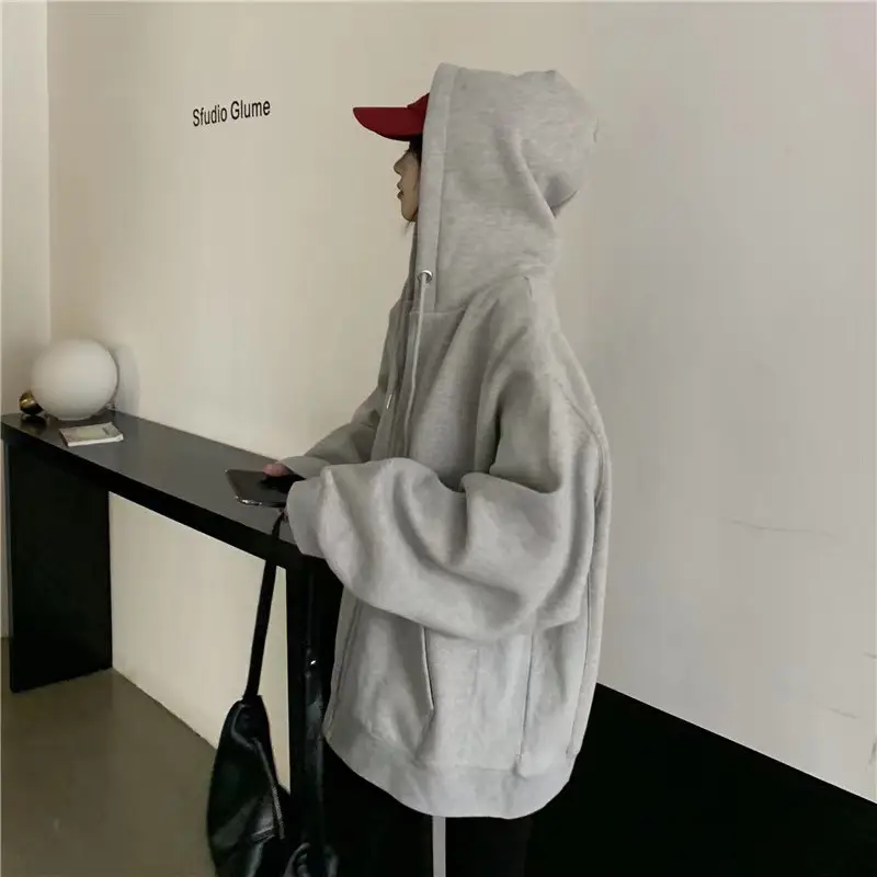 New Spring Oversize Grey Hooded Sweatshirt Women - Image 3