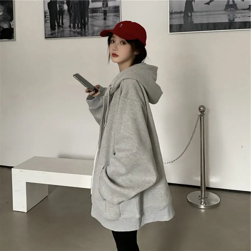 New Spring Oversize Grey Hooded Sweatshirt Women - Image 4