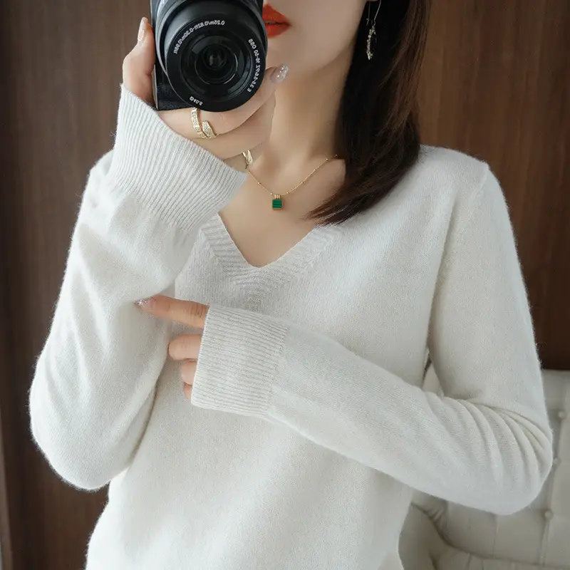 Women V-Neck Knitted Sweater Black Slim Fit - Image 16
