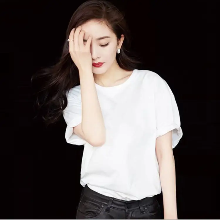 Pure Cotton White Round Neck T-Shirt Loose Large - Image 18