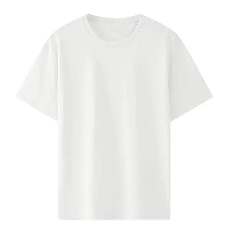Pure Cotton White Round Neck T-Shirt Loose Large - Image 3