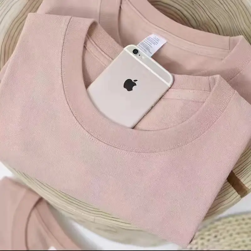 Pure Cotton White Round Neck T-Shirt Loose Large - Image 8