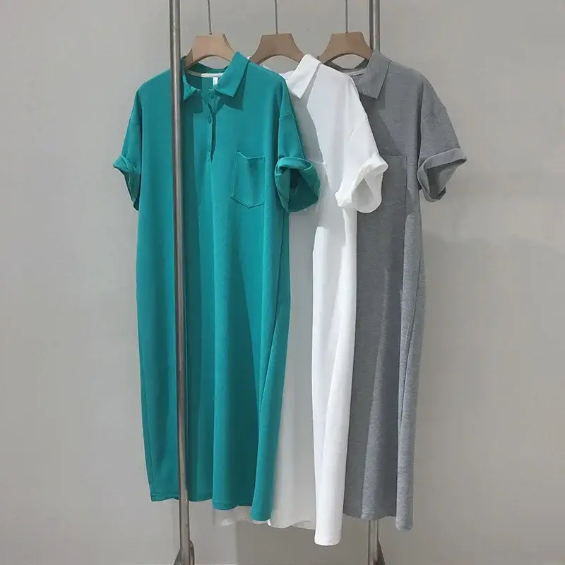 White & Grey Korean Polo Dress Plus Size - Image 11