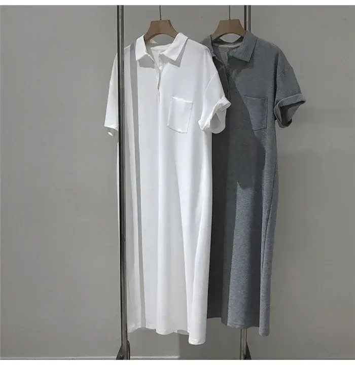 White & Grey Korean Polo Dress Plus Size - Image 2