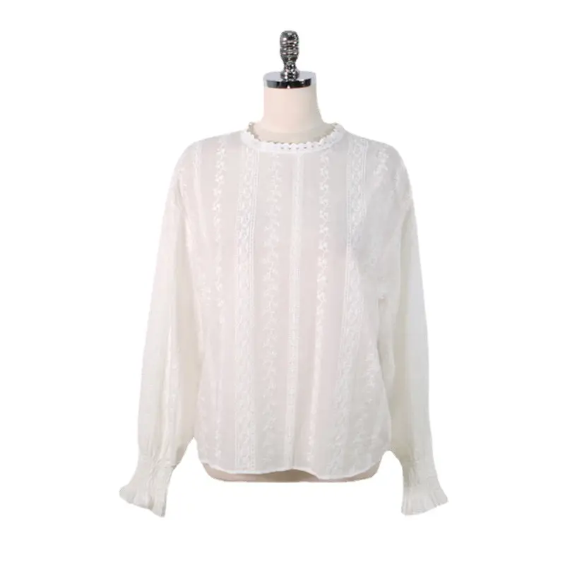White Lace Long Sleeve Women's Shirt Spring Autumn - Image 5