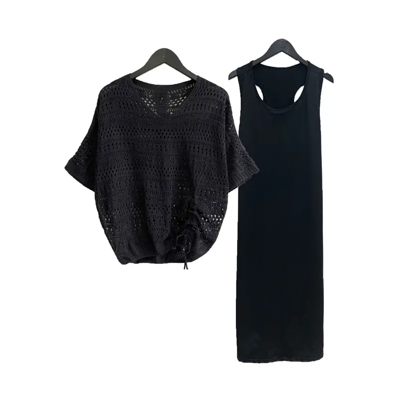 Women's Pink & Black Hollow Knit Two-Piece Top Set — feature 17