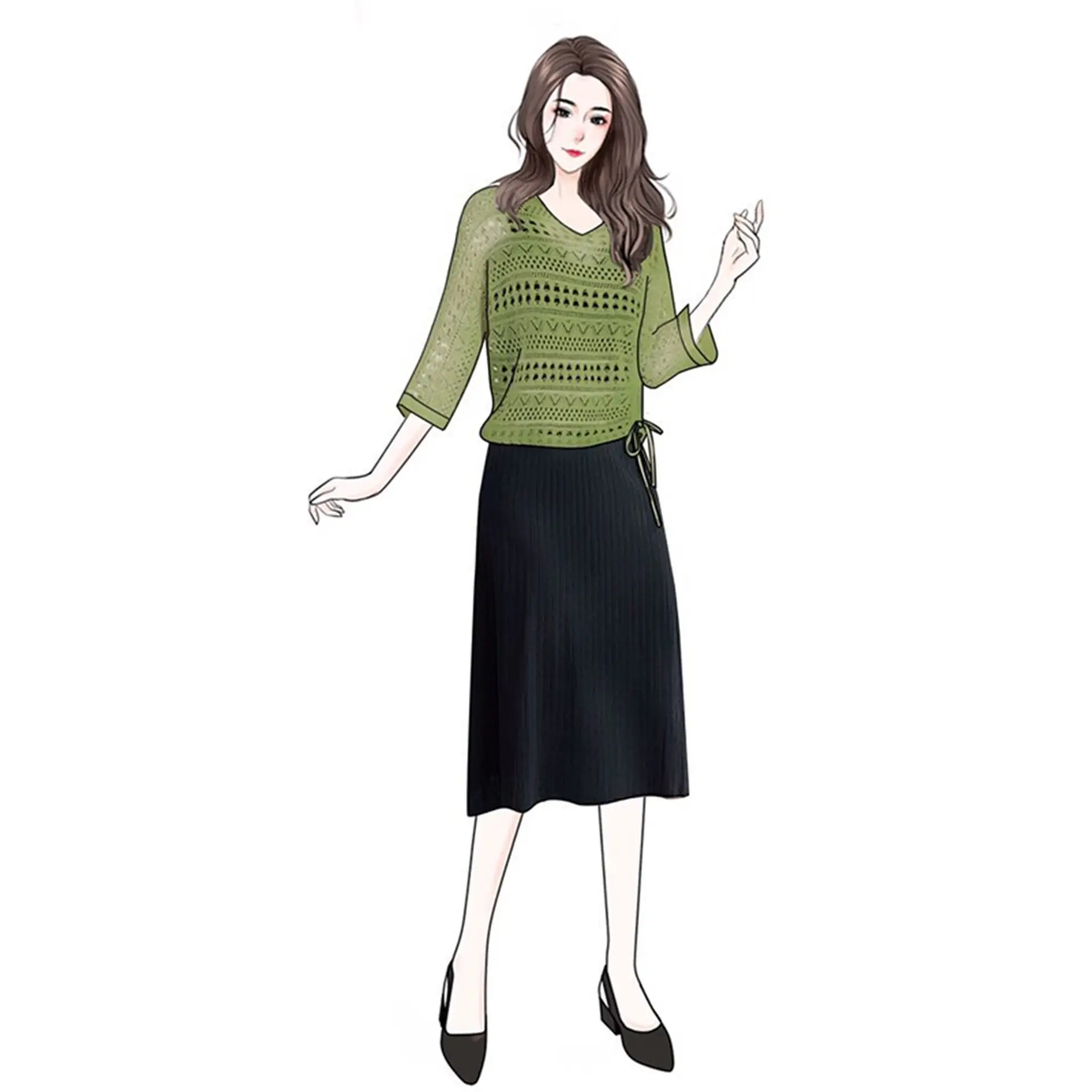 Women's Pink & Black Hollow Knit Two-Piece Top Set — feature 2