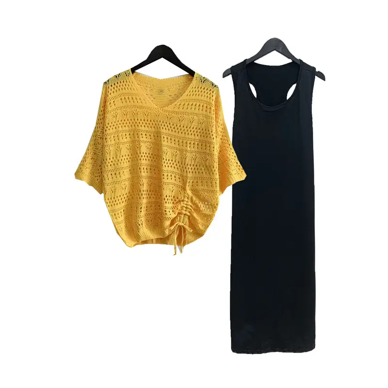 Women's Pink & Black Hollow Knit Two-Piece Top Set — feature 20
