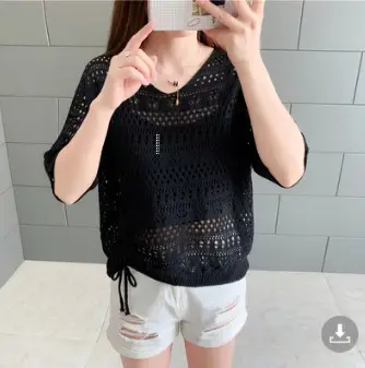 Women's Pink & Black Hollow Knit Two-Piece Top Set