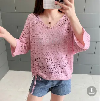 Women's Pink & Black Hollow Knit Two-Piece Top Set