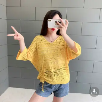 Women's Pink & Black Hollow Knit Two-Piece Top Set
