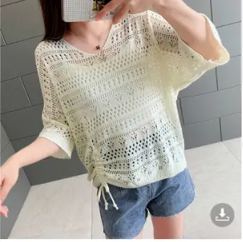 Women's Pink & Black Hollow Knit Two-Piece Top Set
