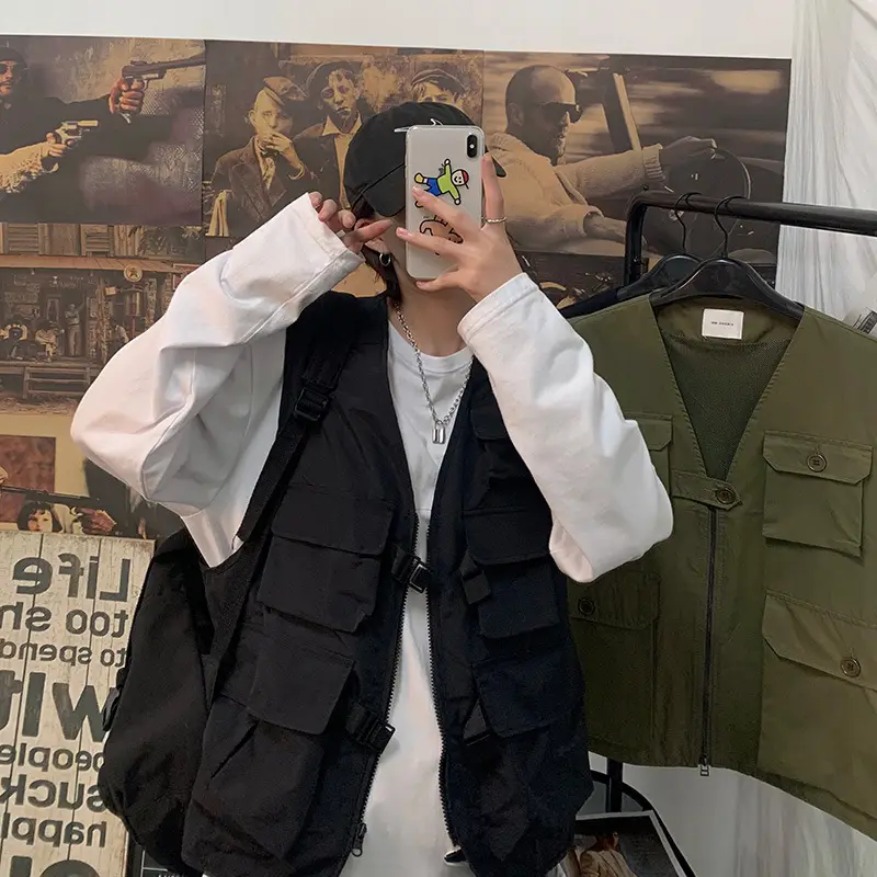 Men's Tactical Vest Dark Green Flannel Summer Thin Jacket - Image 7
