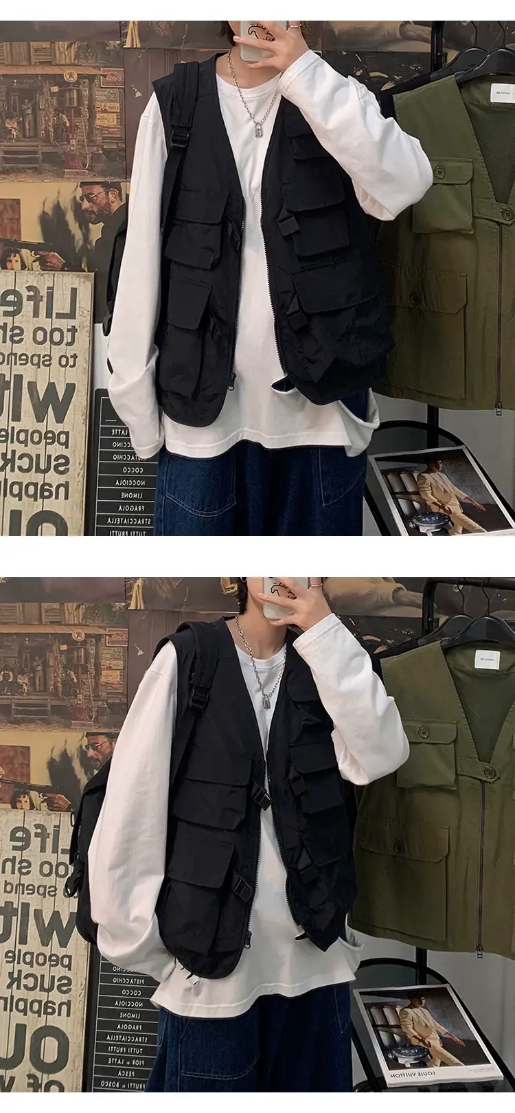 Men's Tactical Vest Dark Green Flannel Summer Thin Jacket — feature 3