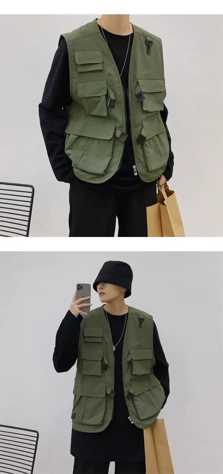 Men's Tactical Vest Dark Green Flannel Summer Thin Jacket — feature 7