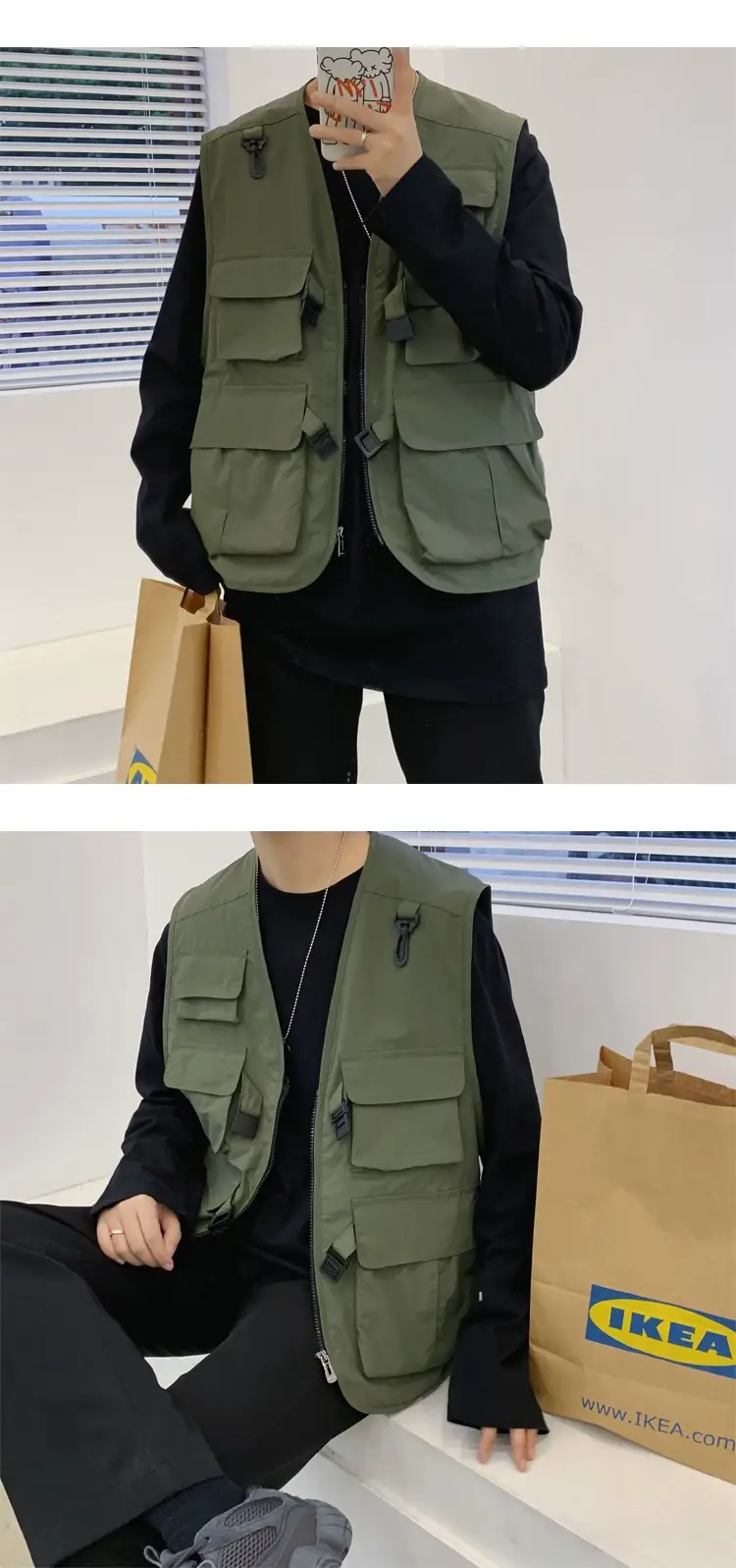 Men's Tactical Vest Dark Green Flannel Summer Thin Jacket — feature 9