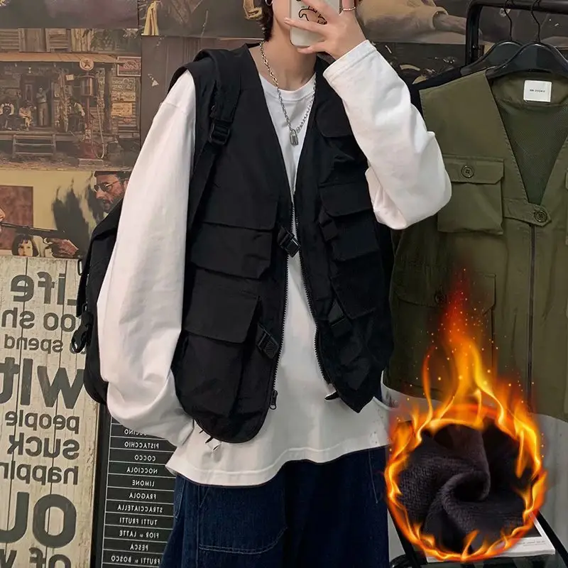 Men's Tactical Vest Dark Green Flannel Summer Thin Jacket - Image 3