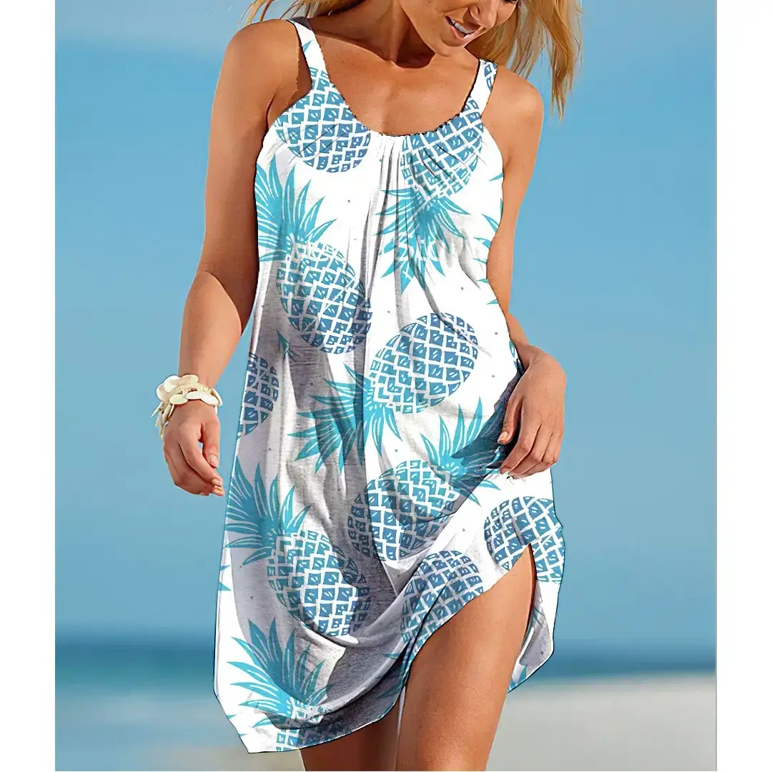 Women's 3D Digital Printed Fruit Dress Loose Waist Strap - Image 3