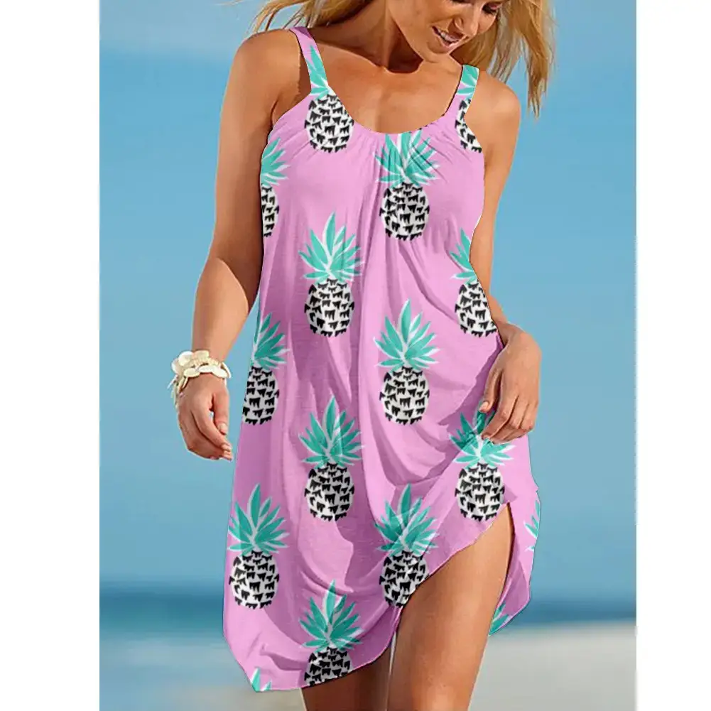 Women's 3D Digital Printed Fruit Dress Loose Waist Strap - Image 11