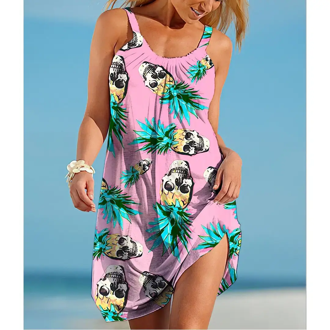 Women's 3D Digital Printed Fruit Dress Loose Waist Strap - Image 4