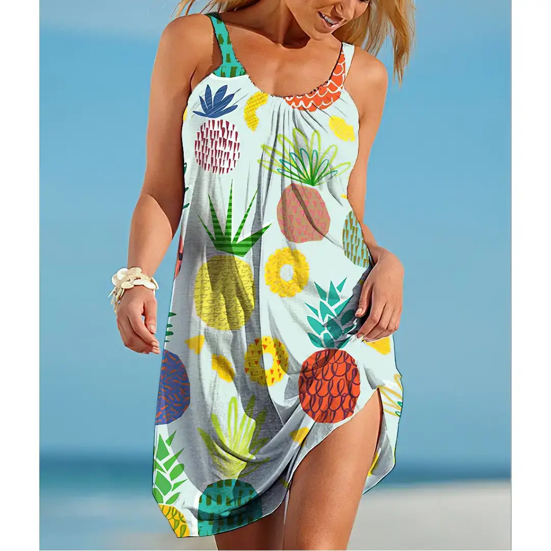 Women's 3D Digital Printed Fruit Dress Loose Waist Strap - Image 6