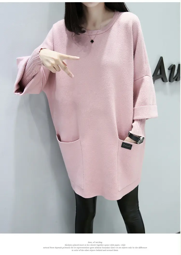 Women's Pink Long Sleeve Coat Large Size Loose Stitching — feature 14