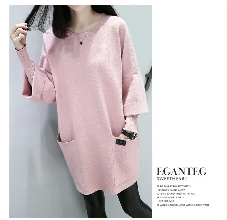 Women's Pink Long Sleeve Coat Large Size Loose Stitching — feature 15