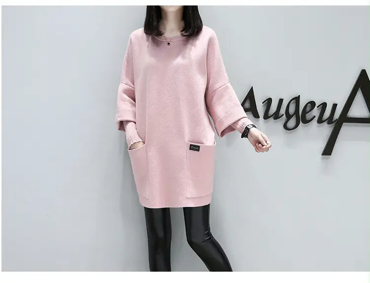 Women's Pink Long Sleeve Coat Large Size Loose Stitching — feature 8