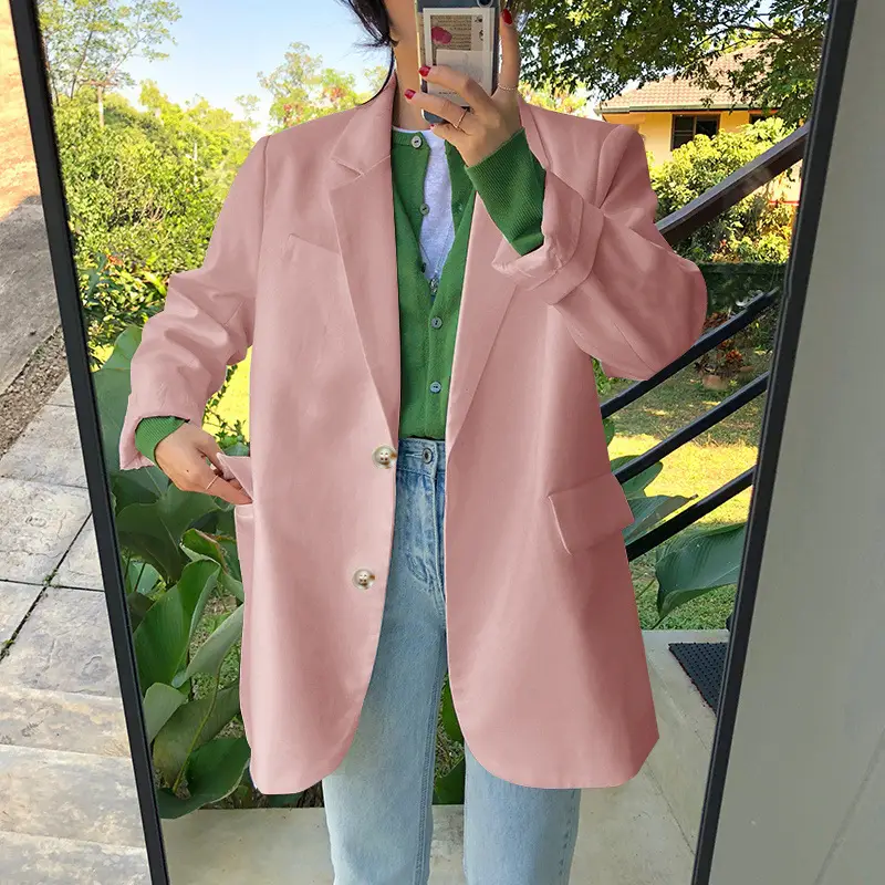 Petite Korean Style Loose Fit Blazer Pink Spring Autumn 2026 - Image 3