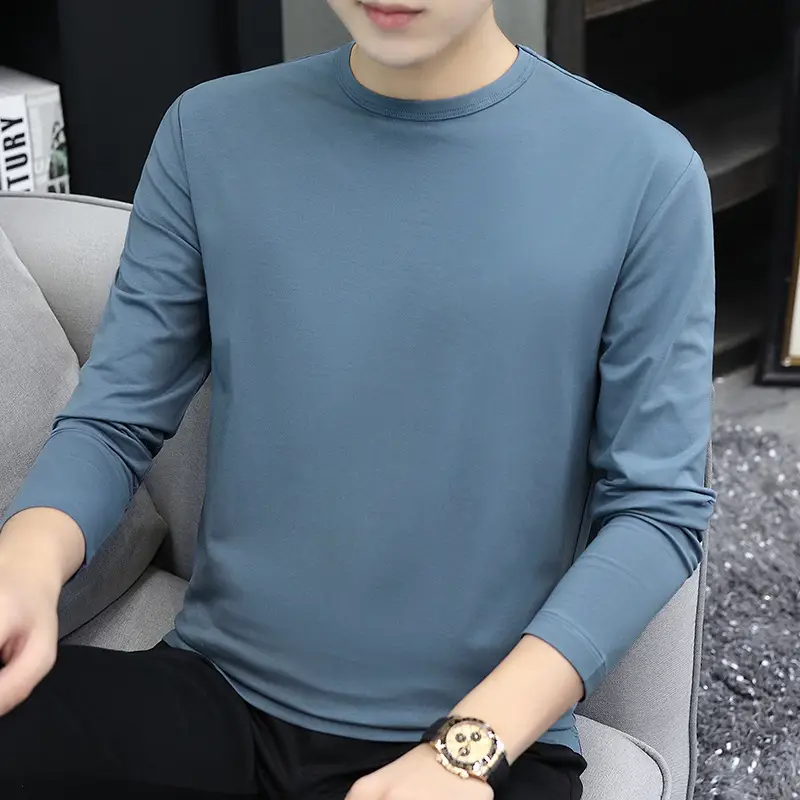 Men Long Sleeve Grey T-Shirt Skin Friendly Breathable - Image 8