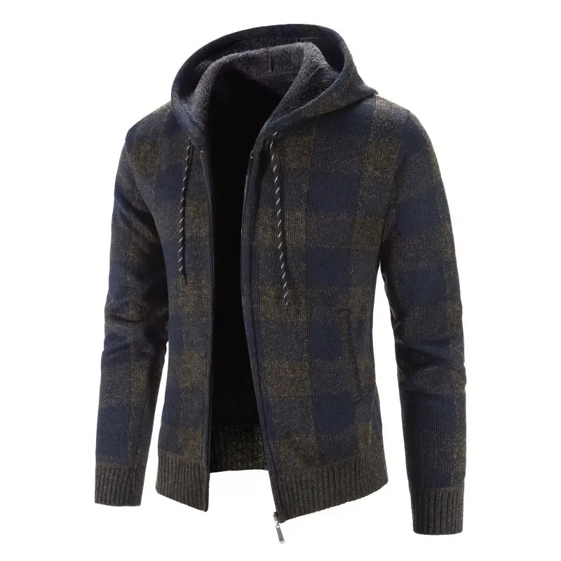 2023 New Winter Hooded Plaid Sweater Large Men - Image 3