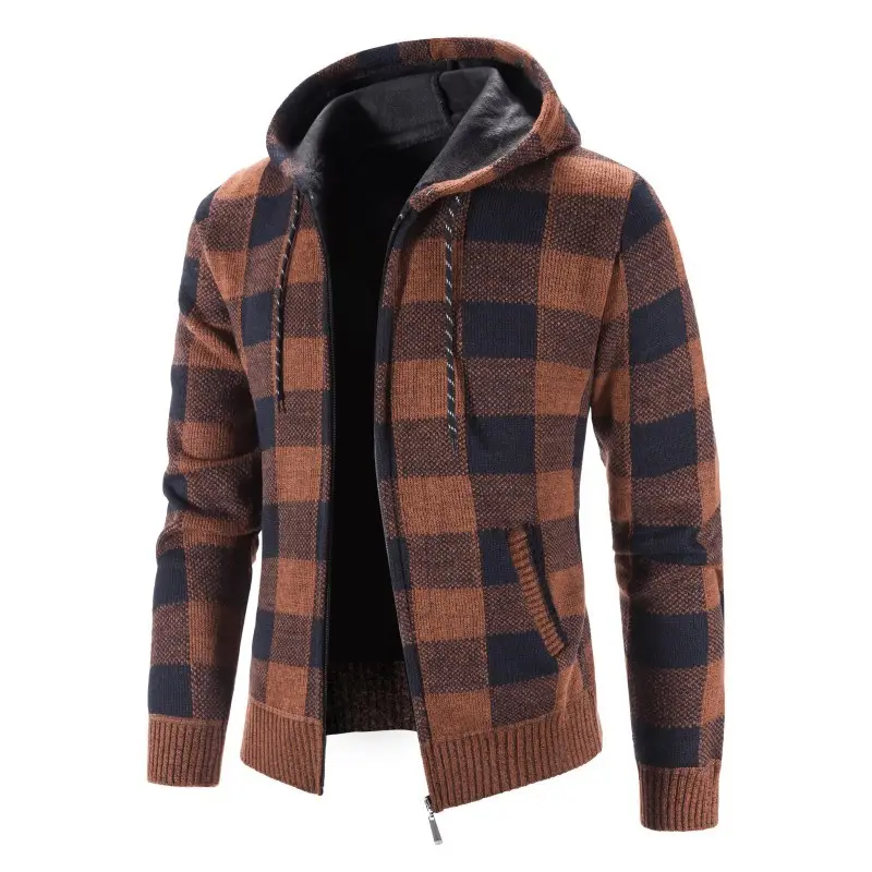 2023 New Winter Hooded Plaid Sweater Large Men - Image 4