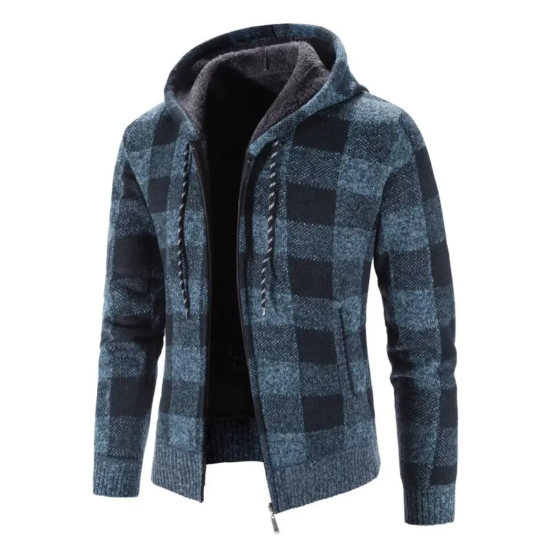 2023 New Winter Hooded Plaid Sweater Large Men - Image 5