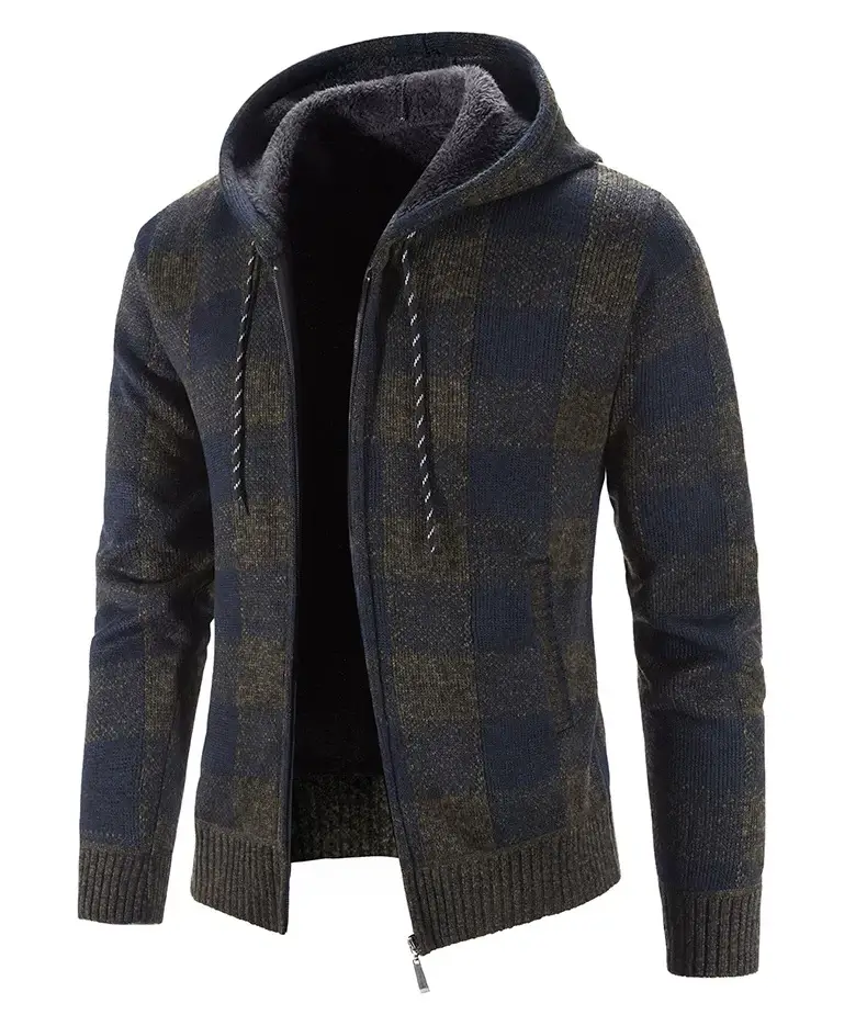 2023 New Winter Hooded Plaid Sweater Large Men — feature 13