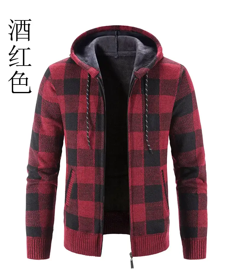 2023 New Winter Hooded Plaid Sweater Large Men — feature 14