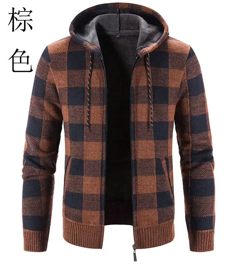 2023 New Winter Hooded Plaid Sweater Large Men — feature 2