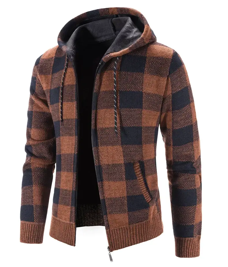 2023 New Winter Hooded Plaid Sweater Large Men — feature 4