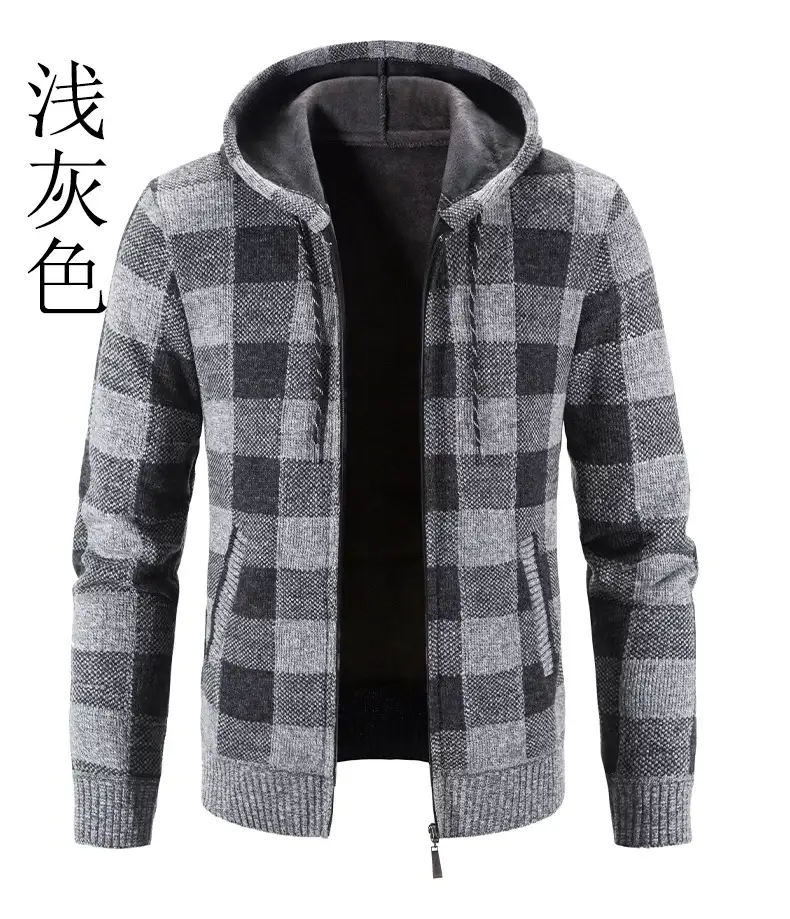 2023 New Winter Hooded Plaid Sweater Large Men — feature 5