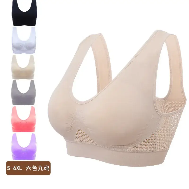 Plus Size Hollow Mesh Wireless Yoga Bra Red - Image 8