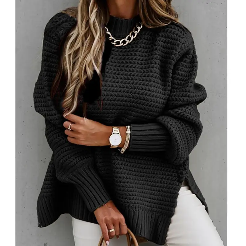 2025 Winter Knit Sweater Red Half-High Collar Cuffed