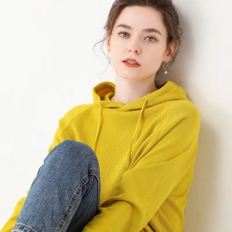 Women's Red Hooded Sweatshirt Knitted Cotton Loose Lazy Style - Image 9