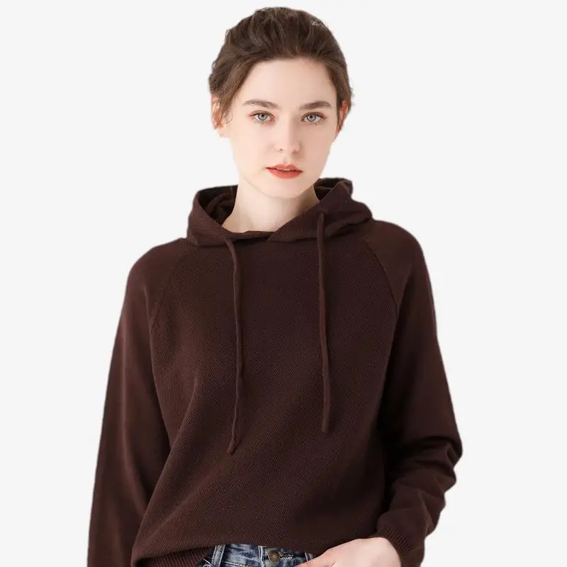 Women's Red Hooded Sweatshirt Knitted Cotton Loose Lazy Style - Image 10