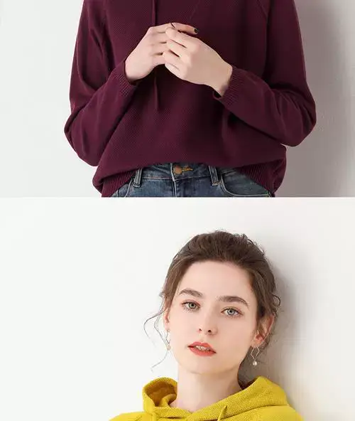 Women's Red Hooded Sweatshirt Knitted Cotton Loose Lazy Style — feature 10