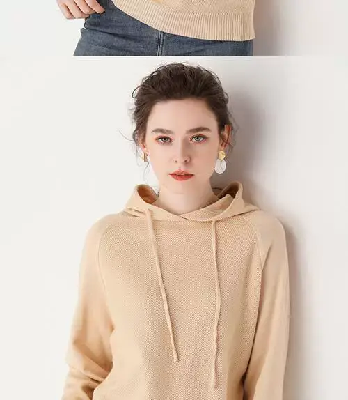 Women's Red Hooded Sweatshirt Knitted Cotton Loose Lazy Style — feature 14