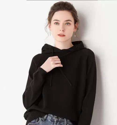 Women's Red Hooded Sweatshirt Knitted Cotton Loose Lazy Style — feature 16
