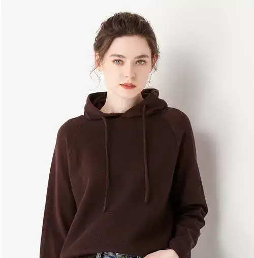 Women's Red Hooded Sweatshirt Knitted Cotton Loose Lazy Style — feature 17