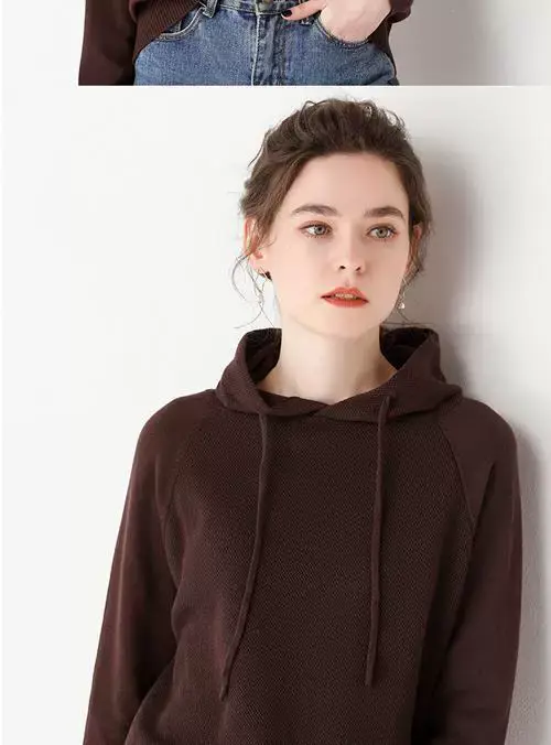 Women's Red Hooded Sweatshirt Knitted Cotton Loose Lazy Style — feature 18