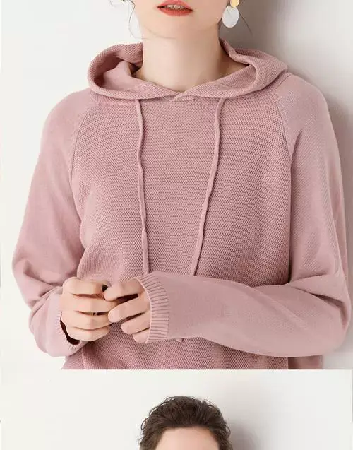 Women's Red Hooded Sweatshirt Knitted Cotton Loose Lazy Style — feature 6