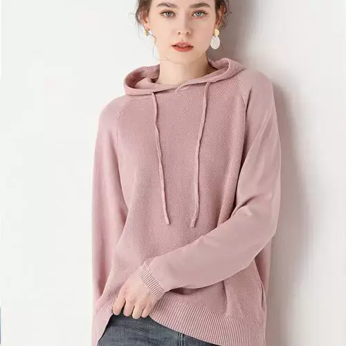 Women's Red Hooded Sweatshirt Knitted Cotton Loose Lazy Style — feature 7